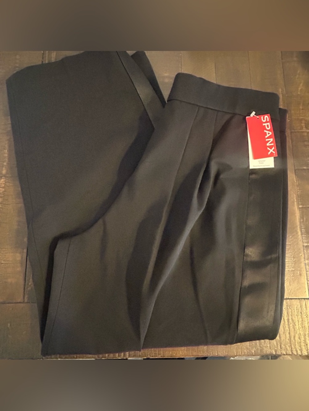 SPANX Ponte Pleated Barrel Leg Trouser with Tuxedo Stripe Black Pants NWT - Picture 7 of 11